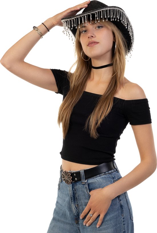 Chapeau De Paille Western Country Strass Noir | The Western Shop