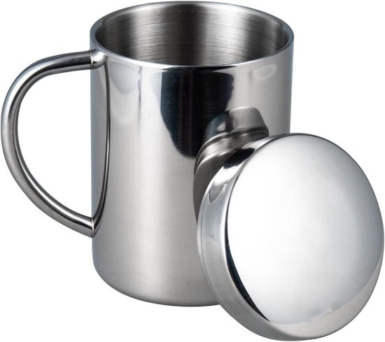 HEECN Campingmok voor warme dranken, opvouwbare beker, wandelbeker, kamp, koffiebeker, roestvrij staal, dubbelwandig, 330 ml met verzegeld drinkdeksel