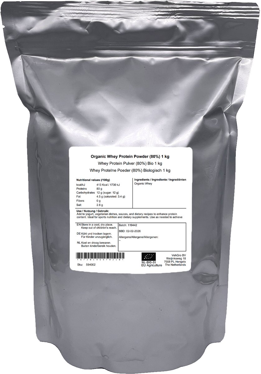 Whey Proteïne Poeder (80% Eiwit) - 1 Kg - VehGro