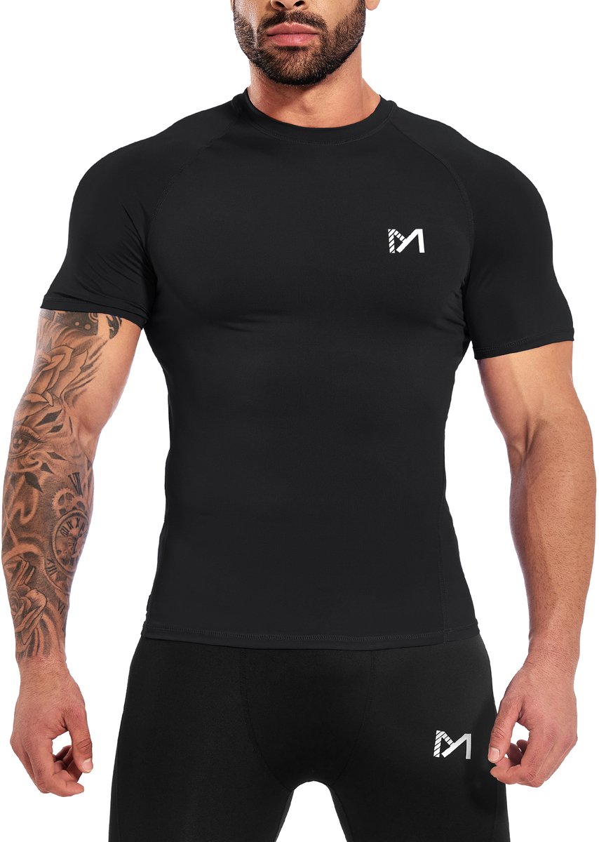 MEETYOO Sport Tanktop Heren - Sportkleding Man -Compressieoverhemden voor heren korte mouwen Workout -shirt - T-Shirt Heren - Fitnesskleding - Jongens Kleding voor Fitness, CrossFit & Gym -Zwart-S