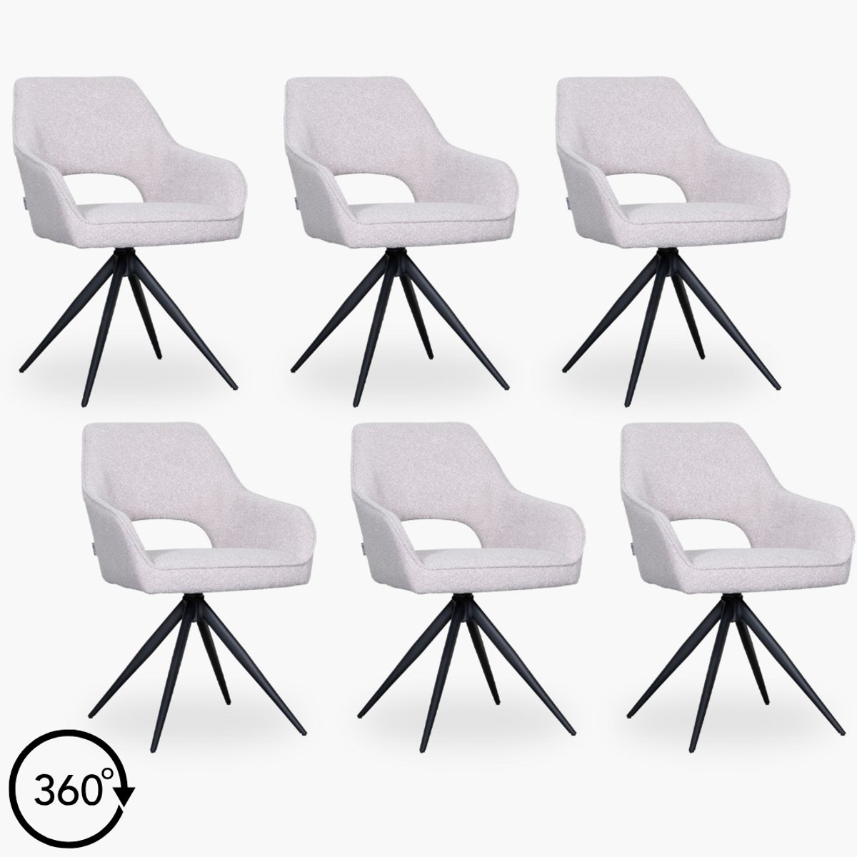 6x Eetkamerstoel Veya - Beige Boucle - Set van 6 - Naturel - Met Armleuning
