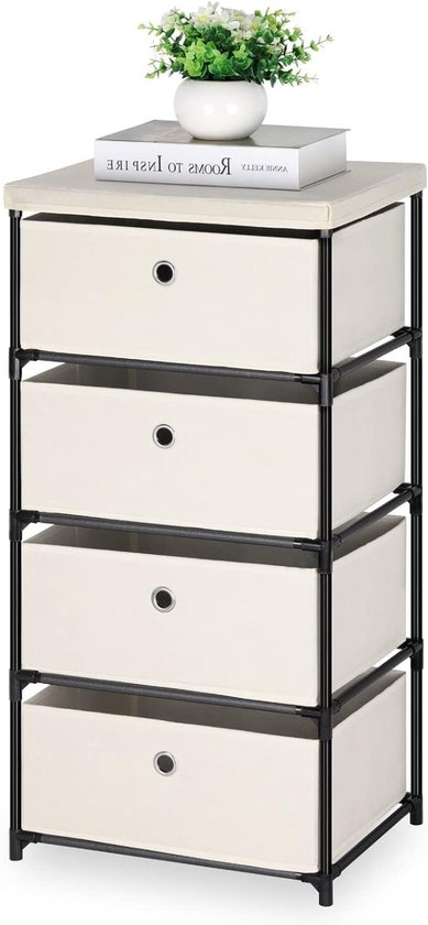 Dressoir Slaapkamer YITAHOME Ladekast Met 4 Laden Voor Slaapkamer, Stoffen Dressoir, Opbergladen Met Handgrepen, Metalen Frame Voor Woonkamer, Hal, Crèmewit Opvouwbare Stoffen Laden
