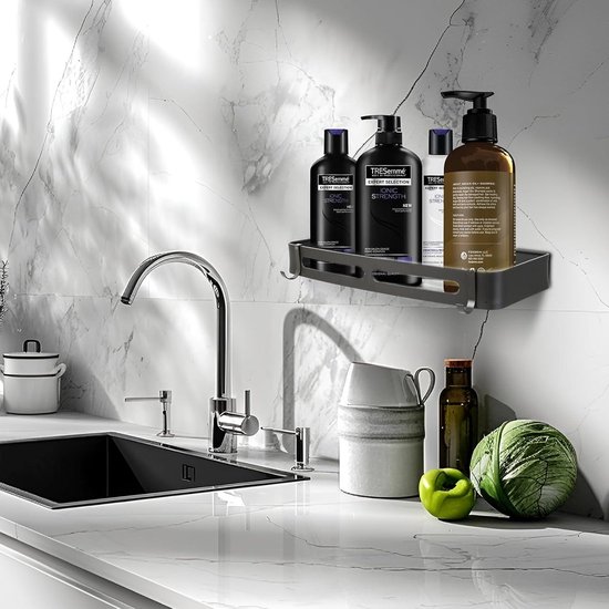 hansgrohe WallStoris - Wandframe 50cm, basis voor vele WallStoris accessoires, Badkamer Accessoires zonder boren, Badkamer Organizer, mat zwart, 27902670