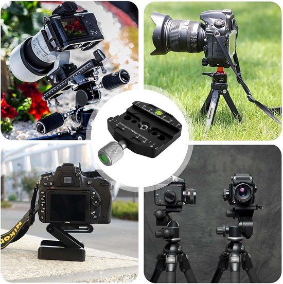 Aupoko Snelwisselplaatklem 50 mm, universele klem adapter QR-50, Quick Release Plate klem 1/4 naar 3/8 compatibel met Arca Swiss kogelkop