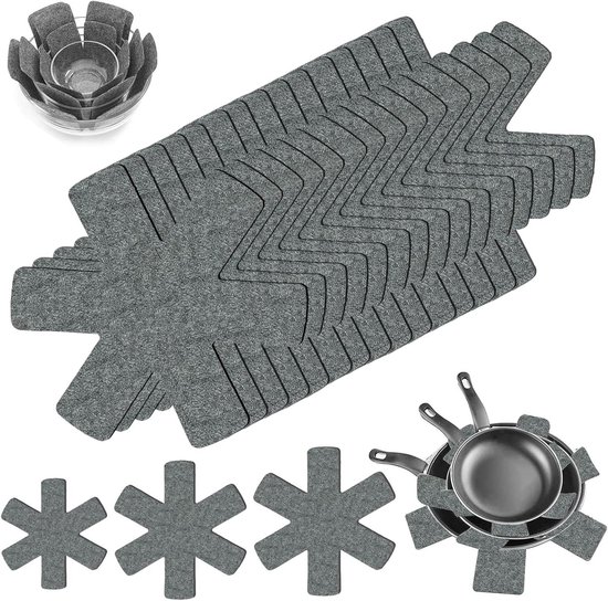 Set van 15 pannenbeschermers van vilt, stapelbescherming voor potten en pannen, 3 maten, antislip warmte-isolatiemat, pannenorganizer en pannenscheidingsder, overkookbescherming, keukenaccessoires Set van 15 pannenbeschermers van vilt, stapelbescherming voor potten en pannen, 3 maten, antislip warmte-isolatiemat, pannenorganizer en pannenscheidingsder, overkookbescherming, keukenaccessoires