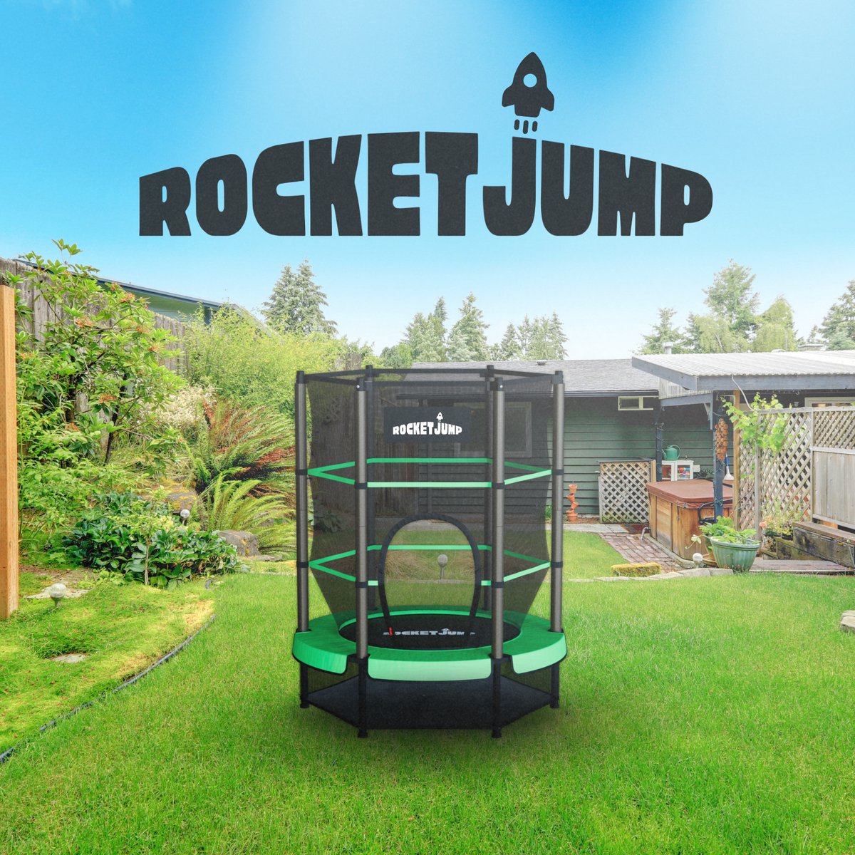 RocketJump LF14 Trampoline - Inclusief veiligheidsnet - Kindertrampoline 140 cm - Groen — afbeelding 4