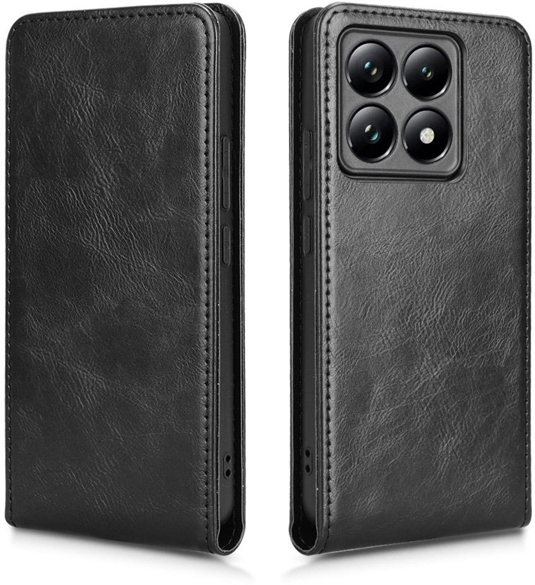 Hoesje geschikt voor Xiaomi 14T - Phonesta Leather Vertical Flip Wallet Case - Zwart