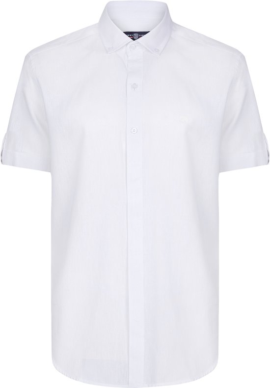 Jimmy Sanders Linnen Katoen Blend Shirt - Overhemd Heren Wit - M