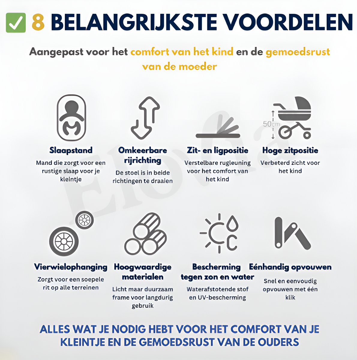 Kinderwagen 3 in 1 Blauw- incl. Àutostoel - 0-25kg - afbeelding 2