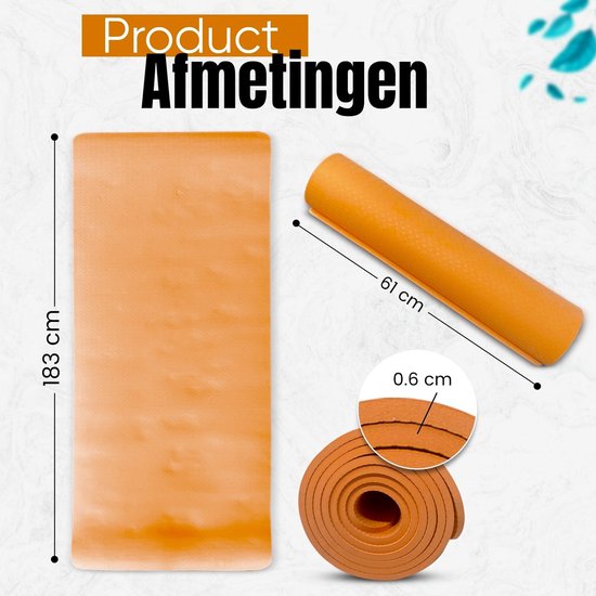 Padisport TPE Yogamat Oranje – Pilates Mat – Yoga Mat Anti Slip - Pilatesmat - Yogamat - Fitnessmat van Padisport — afbeelding 4