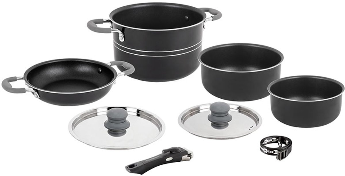 Brunner Popote Flavor Camping Pannenset - ø 22 - 8 Delig - Stapelbaar - Roestvrij Staal - PFOA vrij