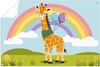 Geel, groen, blauw, paars, roze, Giraffe, Digital Art