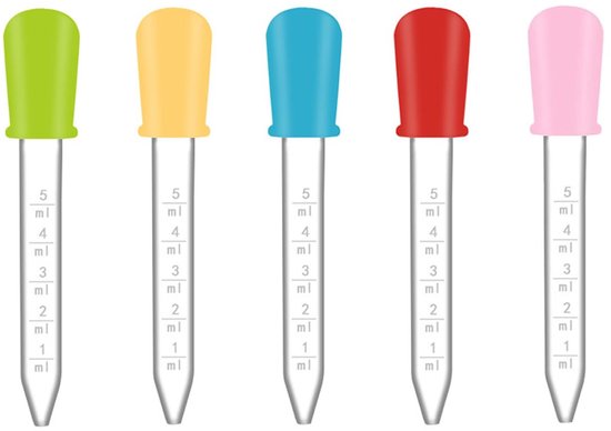 luckaide Pipetten voor kinderen, 12 stuks siliconen vloeibare druppelaar, 5 ml pipet voor kinderen en 2 borstels, siliconen kunststof pipetten