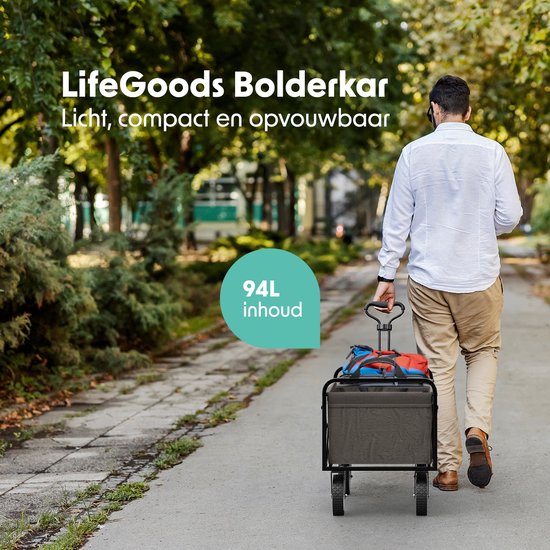 LifeGoods Bolderkar - Opvouwbaar - Draaibare wielen - 94L - 2 Standen - 70KG Draagkracht - Grijs van LifeGoods — afbeelding 2