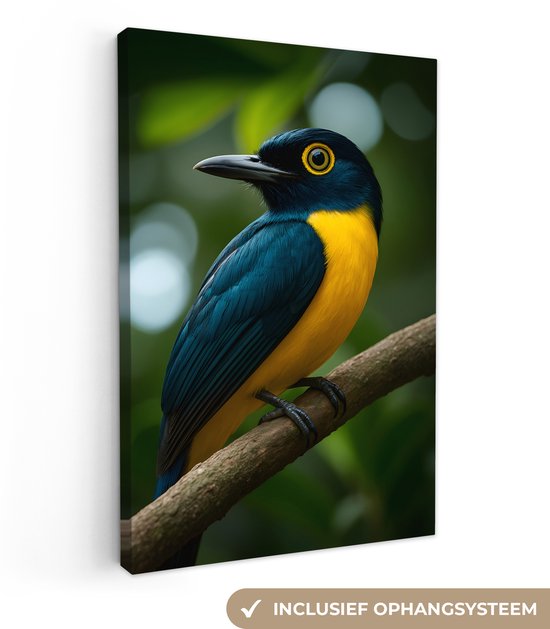 Tableau sur toile 80x120 cm - Décoration murale exclusive Vogel - Branche - Jaune - Feuilles - Décoration murale salon - Décoration chambre - Accessoires chambre - Peintures sur toile