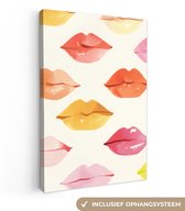 Canvas schilderij 80x120 cm - Exclusieve wanddecoratie Lippen - Kleurrijk - Glanzend - Muurdecoratie woonkamer - Slaapkamer decoratie - Kamer accessoires - Schilderijen op canvas