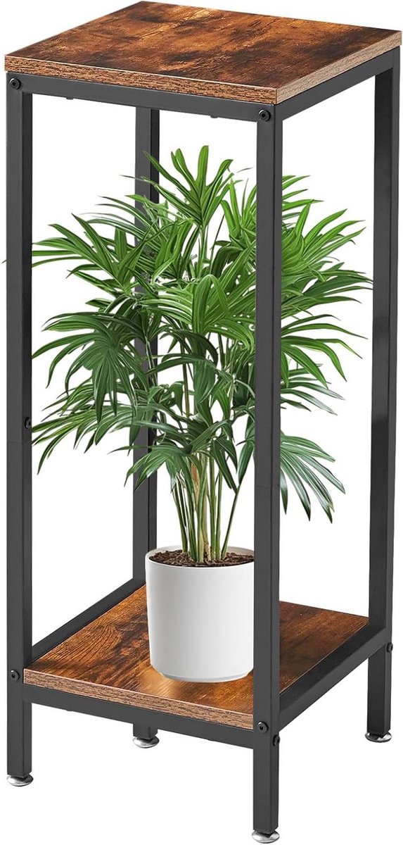 30 inch hoge plantenstandaard binnen 2 niveaus houten hoek plantenstandaard modern vierkante plantenplank bloempot houder voor woonkamer terras balkon tuin rustiek bruin TMJ071H