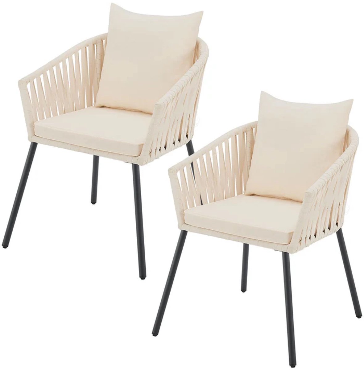 Touwstoelen - Set van 2 - Incl. Zit- en Rugkussens - Beige
