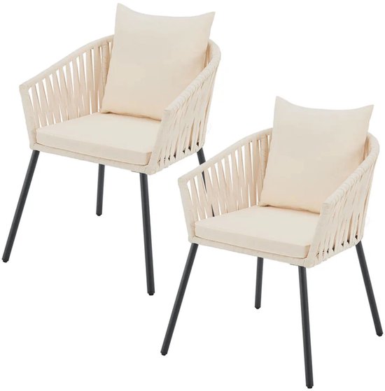 Touwstoelen - Set van 2 - Incl. Zit- en Rugkussens - Beige
