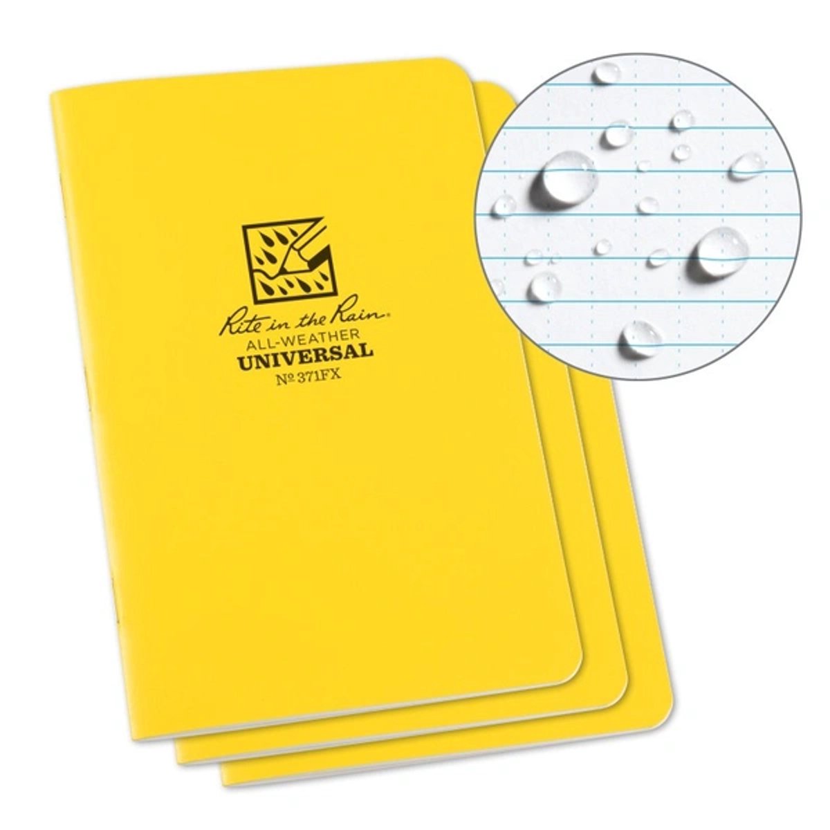 Rite In The Rain Stapled Notebooks - Yellow Cover - Set van 3 - All Weather - Watervast Papier - No 371FX