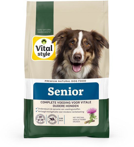 VITALstyle Hond Senior - Hondenbrokken - Extra Ondersteuning Voor De Oudere Hond - Met o.a. Chichoreiwortel & Zoethoutwortel – 3 kg