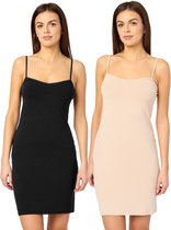 Merry Style MS-MS10-203-UW-2P Dames Onderjurk - 2-Pack - Nachthemd - kort - V-neck - verstelbare Spaghetti bandjes - Viscose - Zwart/Beige (2Pack) - 3XL