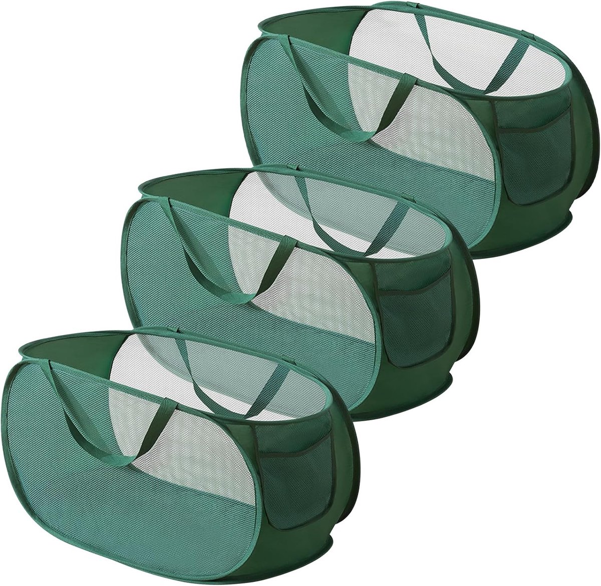 Pop-up wasmand - Opvouwbaar - 3 stuks - Groen - Mesh - 36 x 36 x 58 cm