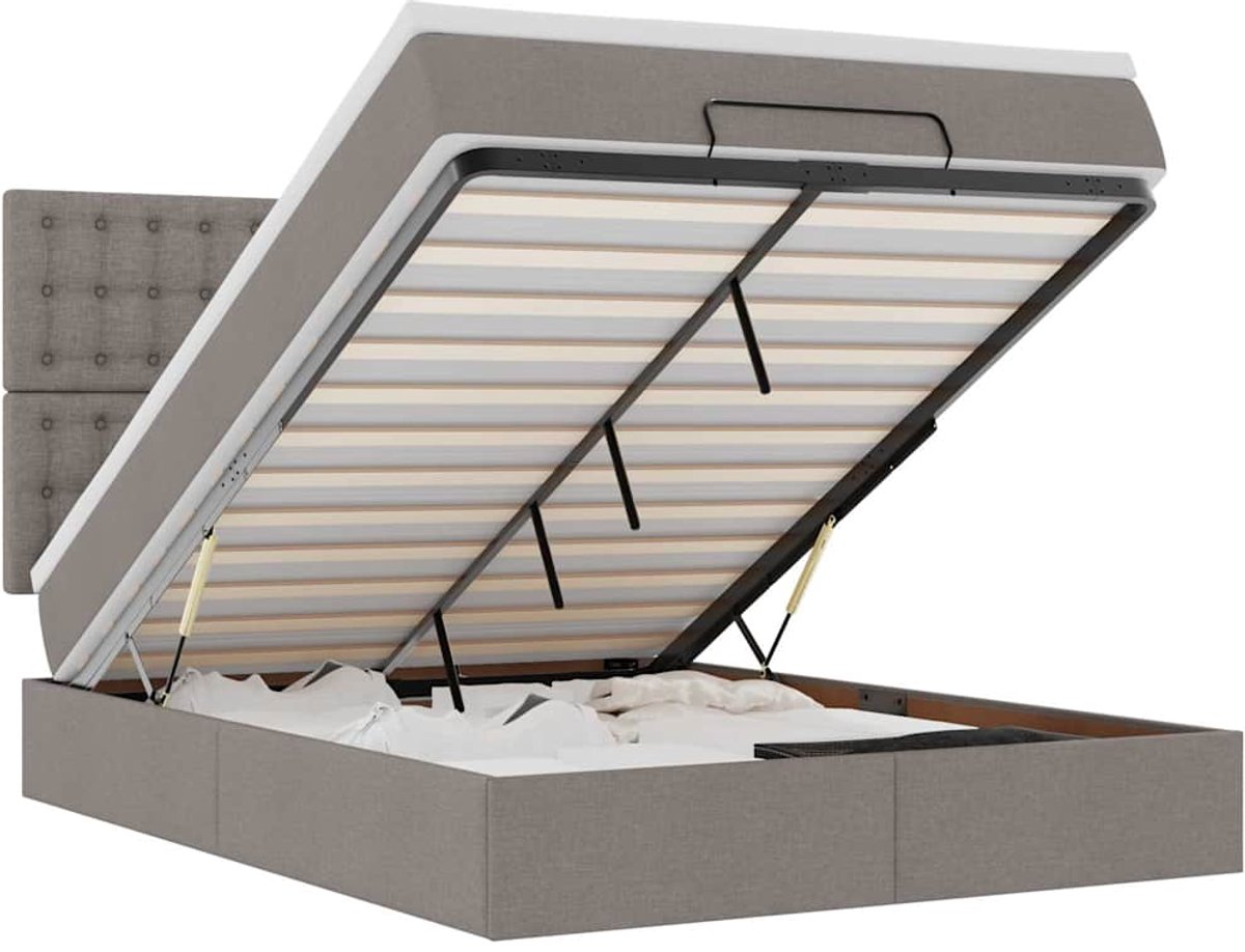 vidaXL - Ottoman - bed - met - matras - en - LED's - 140x190cm - stof - taupe