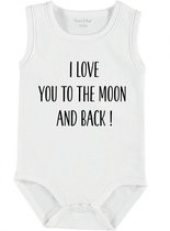 Baby Rompertje met tekst 'I love you to the moon and back' |mouwloos l | wit zwart | maat 50/56 | cadeau | Kraamcadeau | Kraamkado