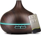 Aroma Diffuser Essential Pro 550ML voor Aromatherapie - Donker Woodgrain Hout Design - Luchtbevochtiger + Afstandbediening