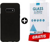 Siliconen Backcover Hoesje Samsung Galaxy S10e Zwart - Gratis Screen Protector - Telefoonhoesje - Smartphonehoesje