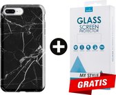 Backcover Marmerlook Hoesje iPhone 7 Plus Zwart - Gratis Screen Protector - Telefoonhoesje - Smartphonehoesje