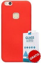 Siliconen Backcover Hoesje Huawei P10 Lite Rood - Gratis Screen Protector - Telefoonhoesje - Smartphonehoesje