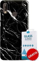 Backcover Marmerlook Hoesje Huawei P20 Lite Zwart - Gratis Screen Protector - Telefoonhoesje - Smartphonehoesje