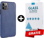 Backcover Slangenprint Fashion Hoesje iPhone 12 Pro Max Blauw - Gratis Screen Protector - Telefoonhoesje - Smartphonehoesje