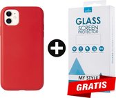 Siliconen Backcover Hoesje iPhone 11 Rood - Gratis Screen Protector - Telefoonhoesje - Smartphonehoesje