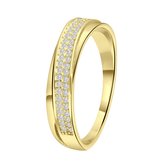 Lucardi Dames Goldplated ring met zirkonia - Ring - Cadeau - Moederdag - Echt Zilver - Goudkleurig