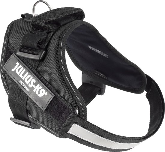 Zwart Julius-K9 IDC Power tuig met reflecterende strip en gesp.
