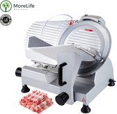MoreLife Elektrische Vleessnijmachine - Professionele Snijmachine - Vleessnijmachine voor thuis of Horeca - 250 mm - 300 RPM - Aluminium - Variabele Snijdikte 1-12 mm - RVS Mes