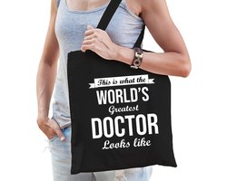 Worlds greatest doctor cadeau tas zwart voor volwassenen - Cadeau tas verjaardag dokter/arts