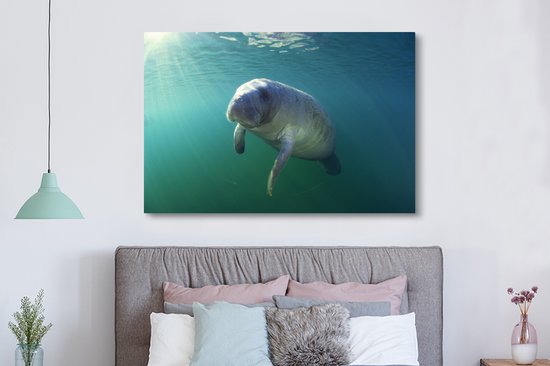 Toile Peinture Vache Mer - 180x120 cm - Décoration murale XXL