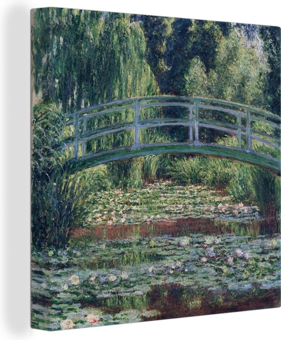 Canvas Schilderij De Japanse brug en de waterlelies - Schilderij van Claude Monet - 90x90 cm - Wanddecoratie