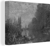 Canvas Schilderij Bank of the Seine in Autumn - schilderij van Claude Monet in zwart/wit. - 120x90 cm - Wanddecoratie