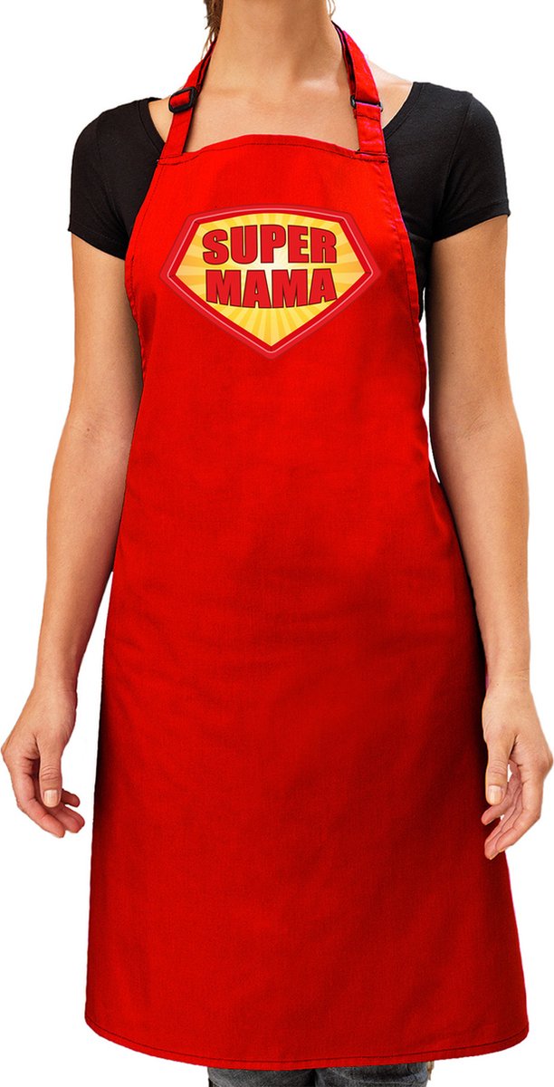 Super mama barbeque schort / keukenschort bordeaux rood voor dames - bbq schorten