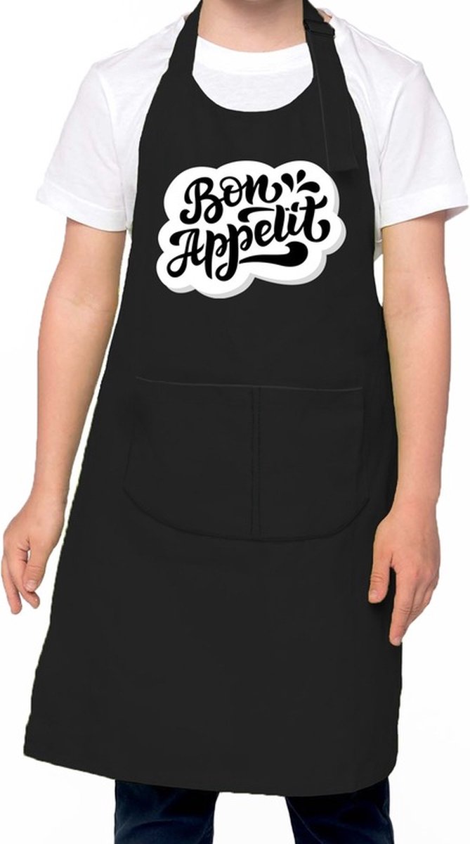 Bon appetit keukenschort zwart voor kinderen - kinderschorten / schort kind