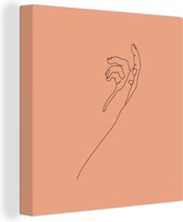 Canvas Schilderij Hand - Line art - Oranje - 20x20 cm - Wanddecoratie