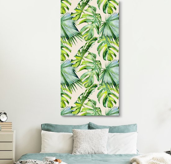 Toile Peinture Feuilles - Motifs - Monstera - 80x160 cm - Décoration murale