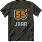 55 Jaar Feest T-Shirt | Goud - Zilver | Grappig Verjaardag Cadeau Shirt | Dames - Heren - Unisex | Tshirt Kleding Kado | - Donker Grijs - XXL