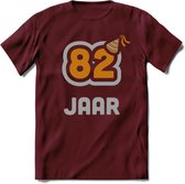 82 Jaar Feest T-Shirt | Goud - Zilver | Grappig Verjaardag Cadeau Shirt | Dames - Heren - Unisex | Tshirt Kleding Kado | - Burgundy - M