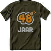 48 Jaar Feest T-Shirt | Goud - Zilver | Grappig Verjaardag Cadeau Shirt | Dames - Heren - Unisex | Tshirt Kleding Kado | - Leger Groen - L